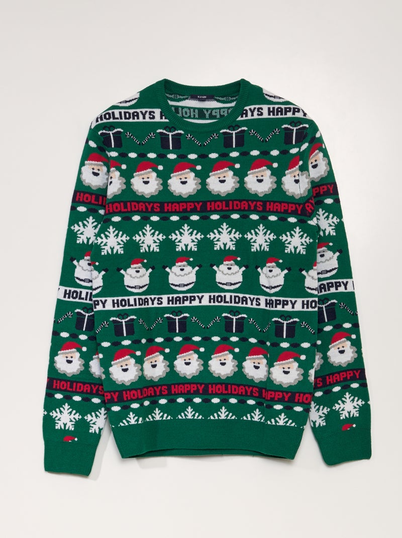 Pull de Noël maille grosse jauge Vert - Kiabi