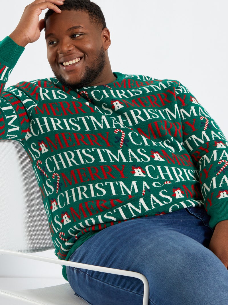 Pull de noël 'Merry Christmas' Vert - Kiabi