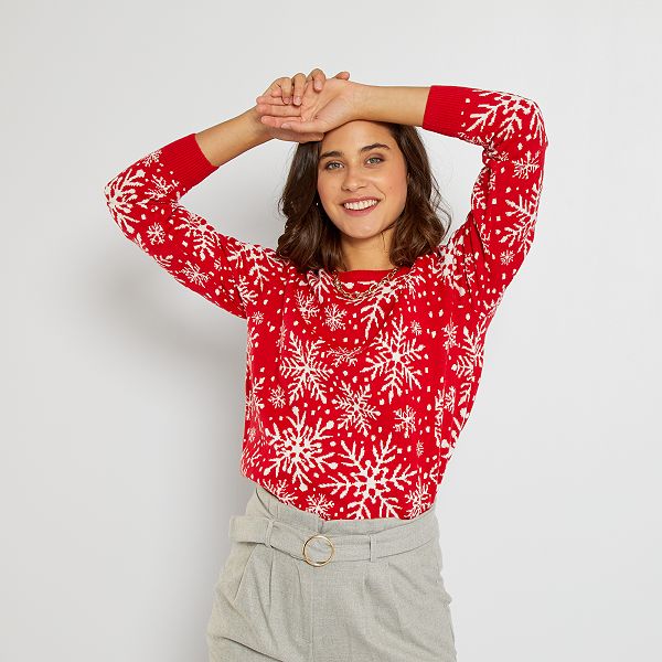 Pull De Noel Motif Flocon Jdy Femme Rouge Kiabi 22 00