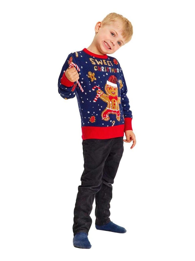 Pull de Noël "Petit biscuit" - Enfant - Avec LEDS lumineuses Bleu Marron - Kiabi