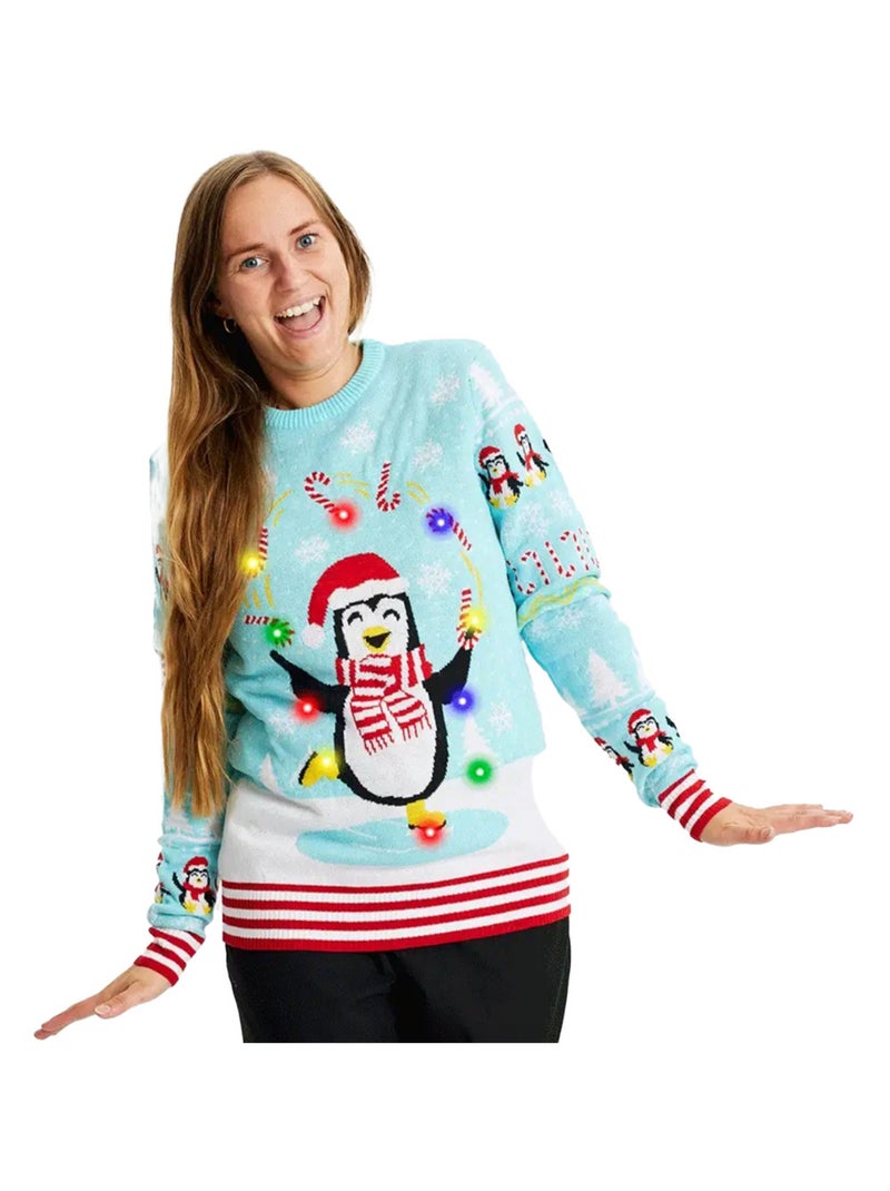 Pull de Noël "Pingouin" - Avec LEDS lumineuses Bleu - Kiabi