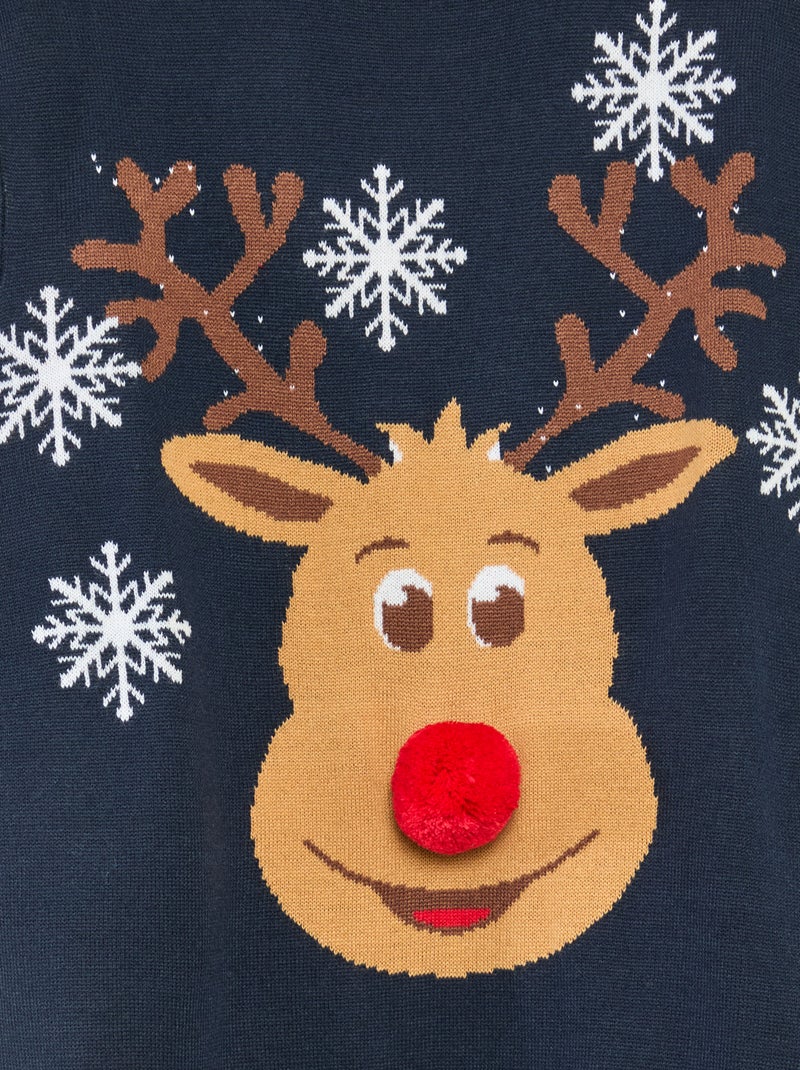 Pull de Noël 'renne' Bleu - Kiabi