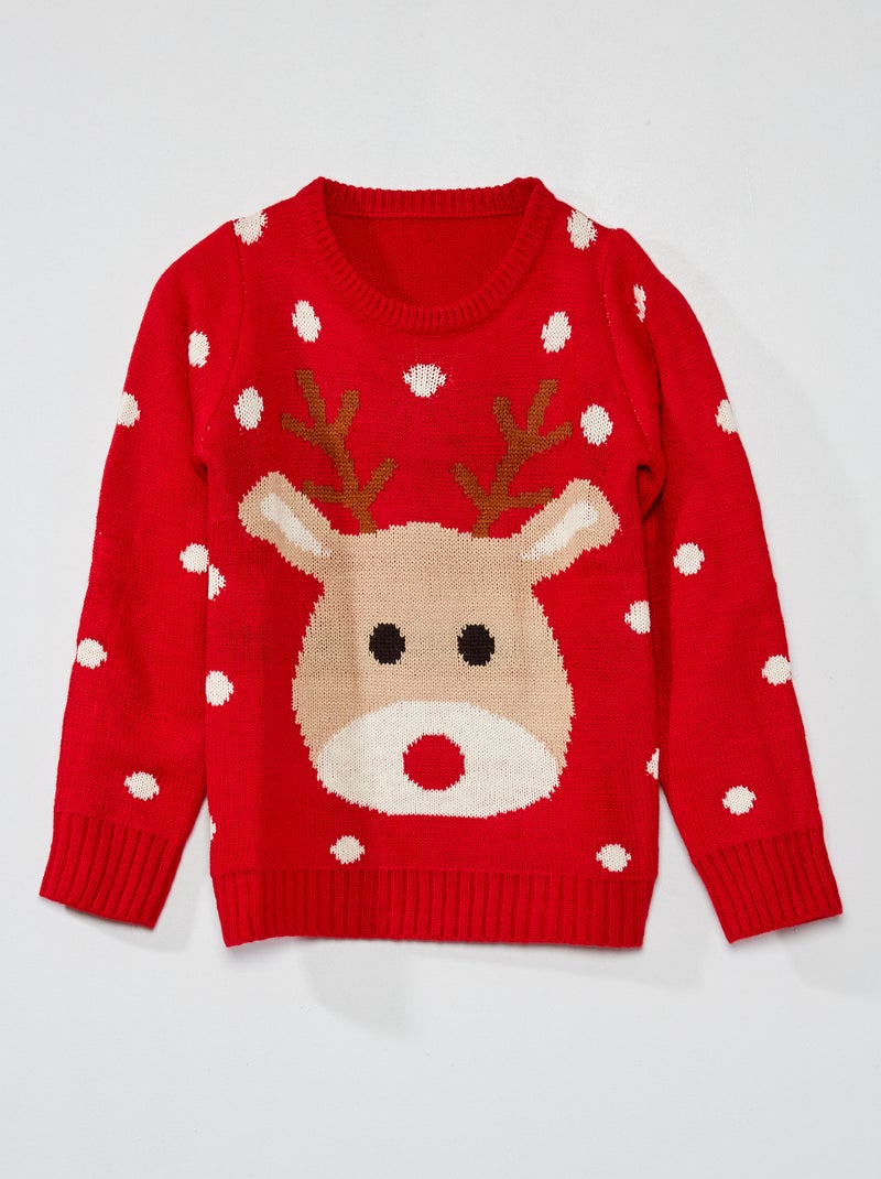 Pull de noël 'Renne' rouge - Kiabi