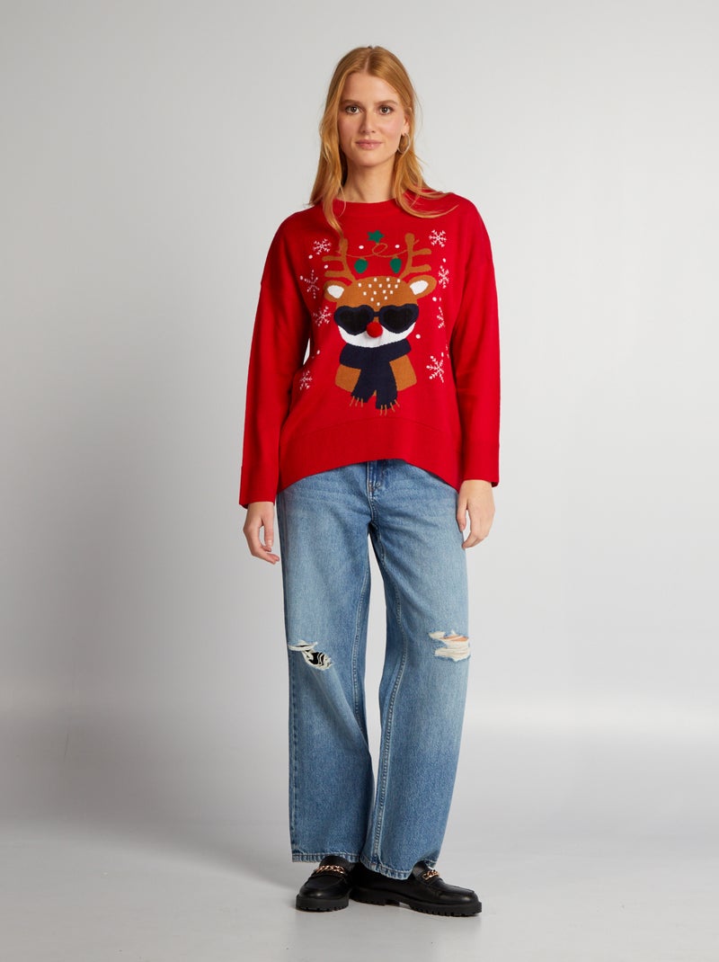 Pull de Noël 'renne' Rouge - Kiabi