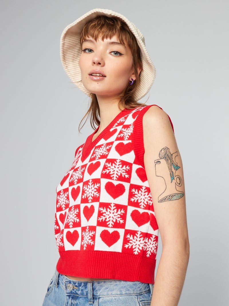 Pull de Noël sans manches Rouge - Kiabi
