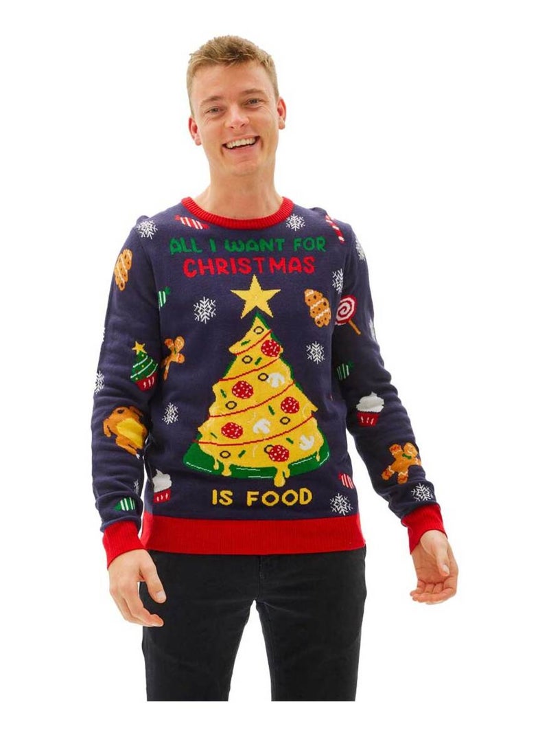 Pull de Noël "Sapin gourmand" - Avec LEDS lumineuses Bleu Jaune - Kiabi