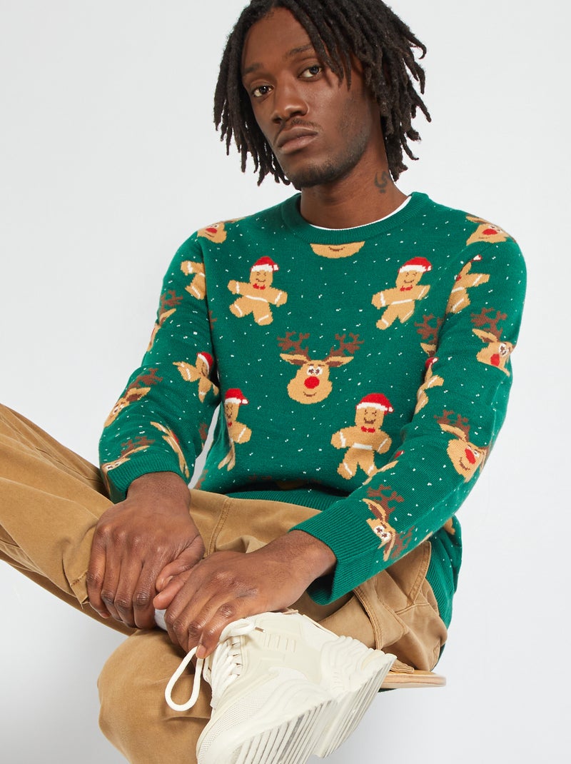 Pull de Noël vert - Kiabi