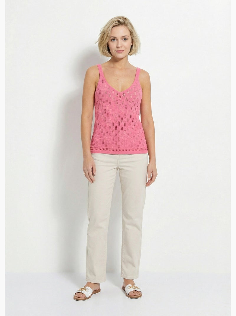Pull débardeur court ajouré uni coton - afibel Rose - Kiabi