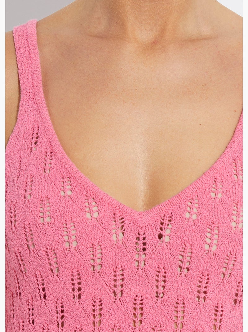 Pull débardeur court ajouré uni coton - afibel Rose - Kiabi