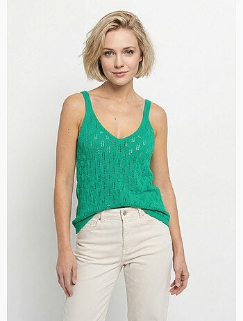 Pull débardeur court ajouré uni coton - afibel
