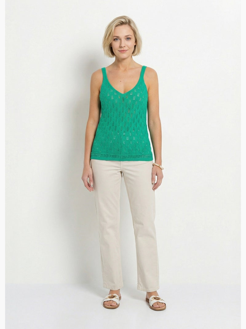Pull débardeur court ajouré uni coton - afibel Vert - Kiabi
