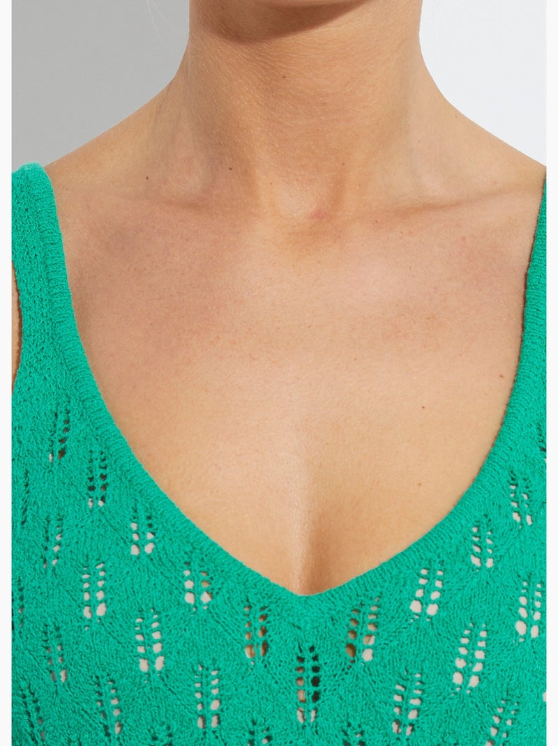 Pull débardeur court ajouré uni coton - afibel Vert - Kiabi