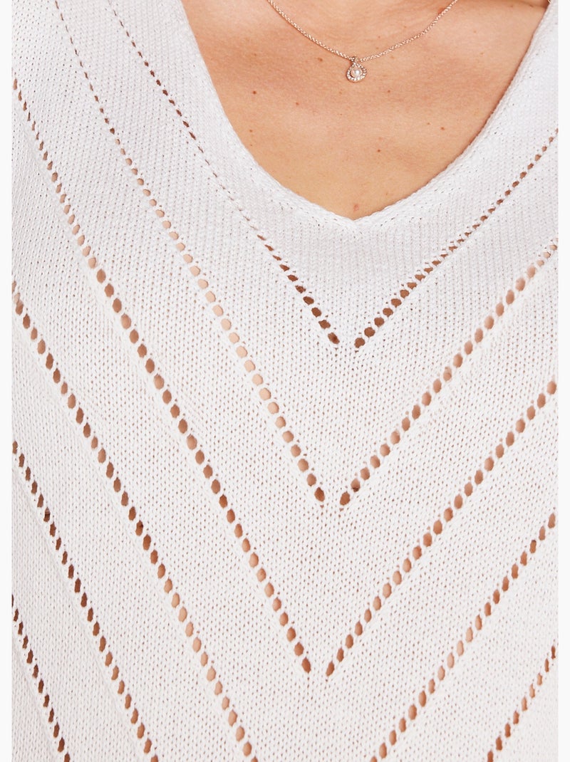 Pull débardeur fin ajouré coton - Afibel Blanc - Kiabi