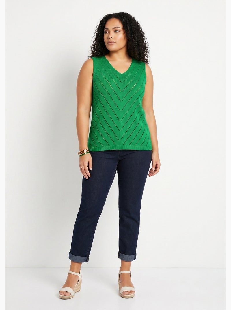 Pull débardeur fin ajouré coton - Afibel Vert - Kiabi