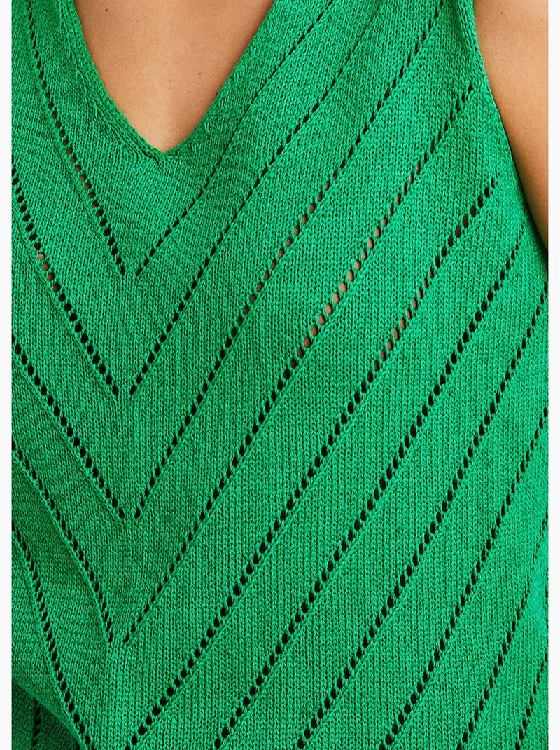 Pull débardeur fin ajouré coton - Afibel Vert - Kiabi