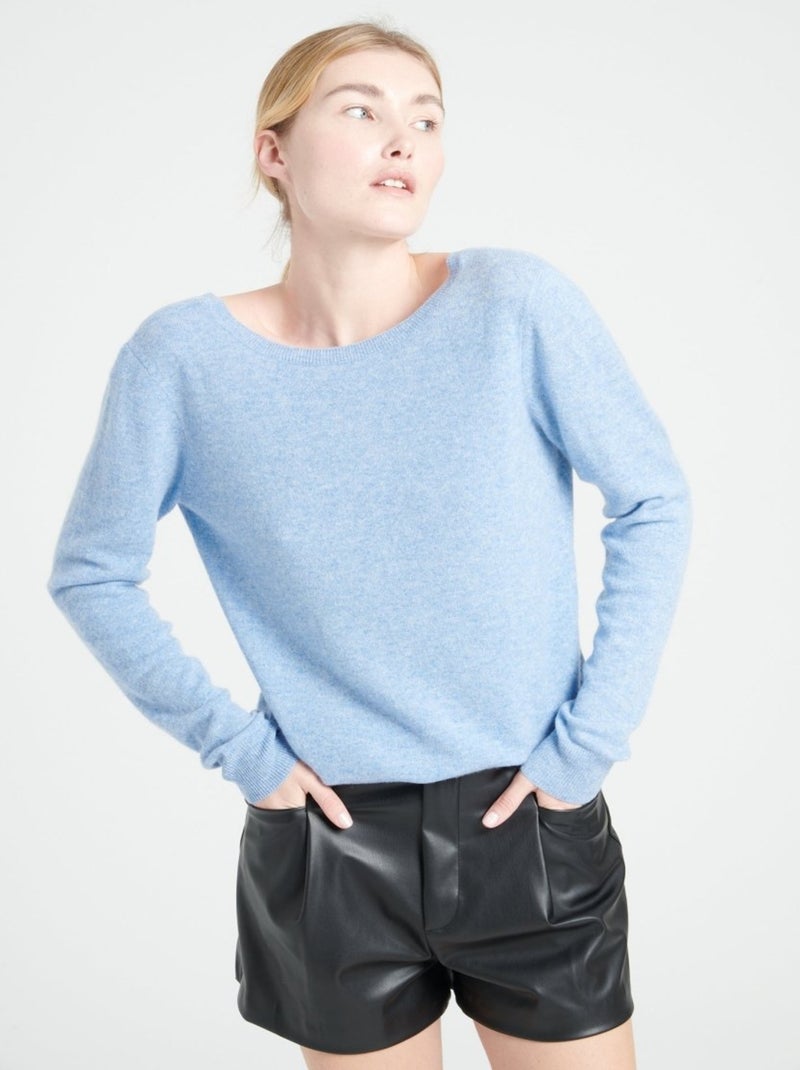 Pull décolleté V dans le dos femme 100% cachemire - MIA 7 Bleu ciel - Kiabi