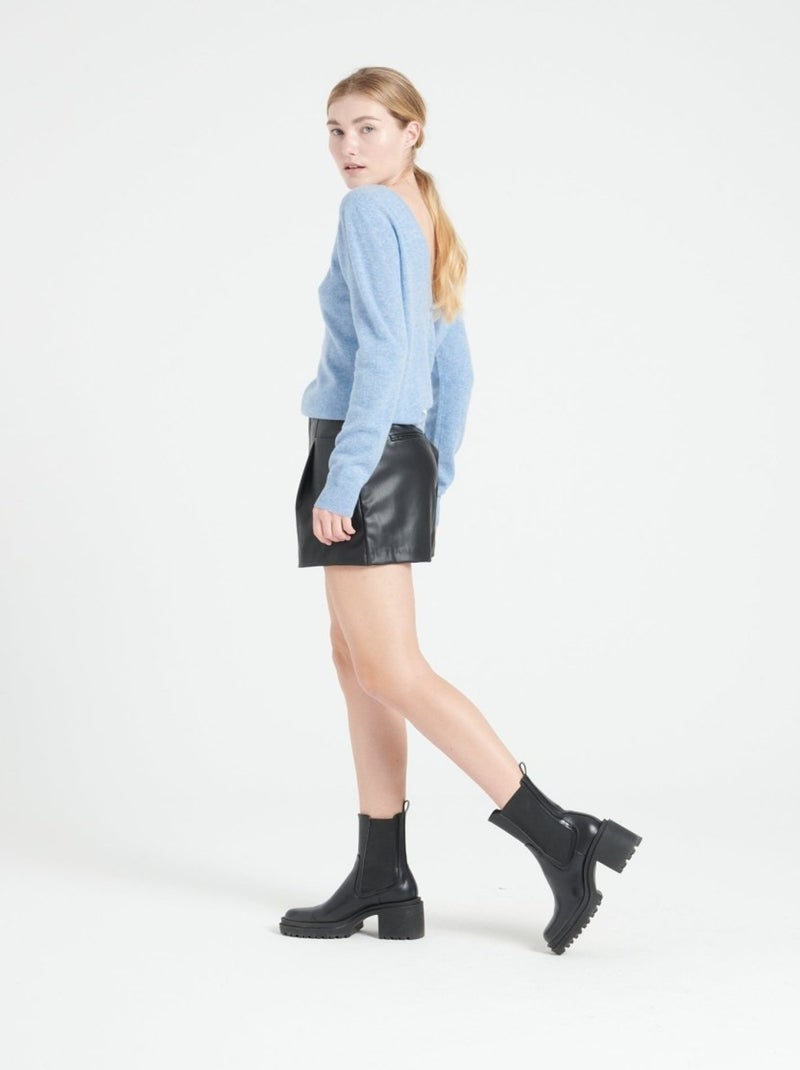 Pull décolleté V dans le dos femme 100% cachemire - MIA 7 Bleu ciel - Kiabi