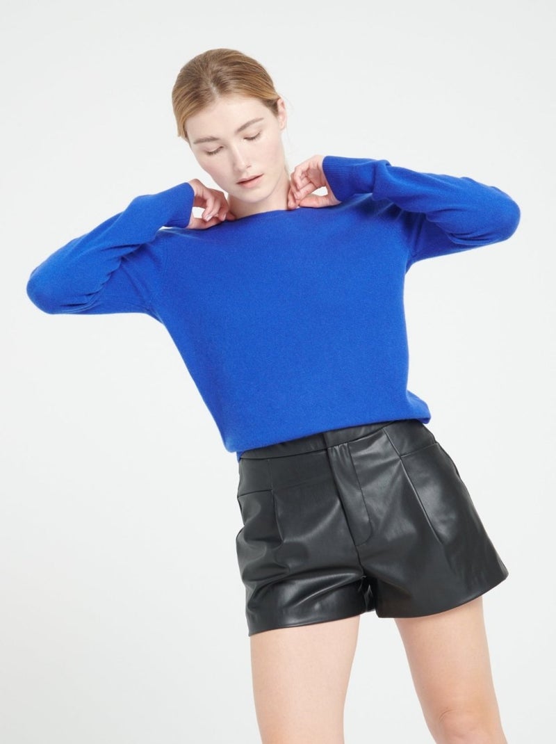 Pull décolleté V dans le dos femme 100% cachemire - MIA 7 Bleu roi - Kiabi