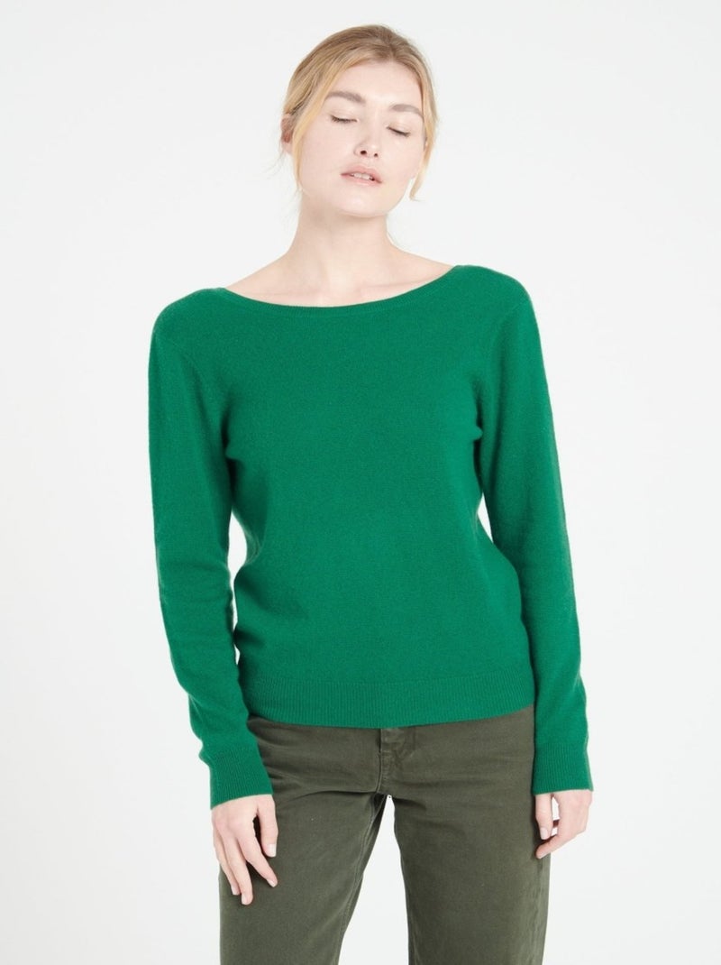 Pull décolleté V dans le dos femme 100% cachemire - MIA 7 Vert émeraude - Kiabi
