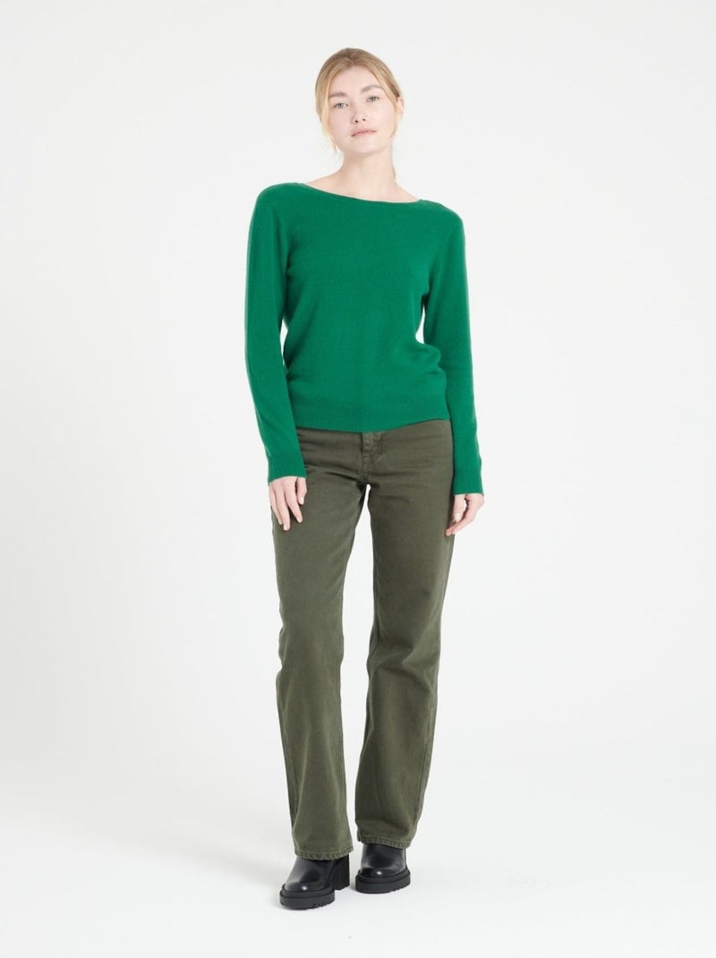 Pull décolleté V dans le dos femme 100% cachemire - MIA 7 Vert émeraude - Kiabi