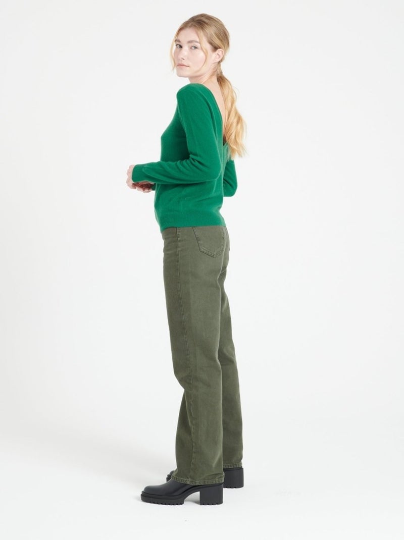 Pull décolleté V dans le dos femme 100% cachemire - MIA 7 Vert émeraude - Kiabi
