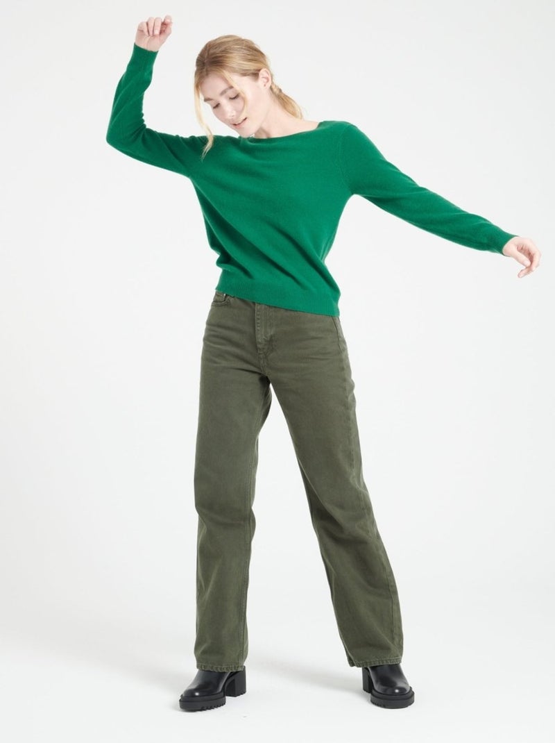 Pull décolleté V dans le dos femme 100% cachemire - MIA 7 Vert émeraude - Kiabi