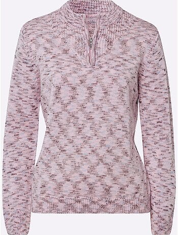 Pull décontracté avec col montant à glissière et finitions côtelées - Taille standard - Moda Vilona