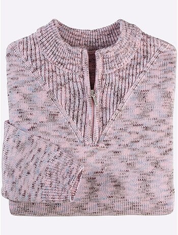 Pull décontracté avec col montant à glissière et finitions côtelées - Taille standard - Moda Vilona
