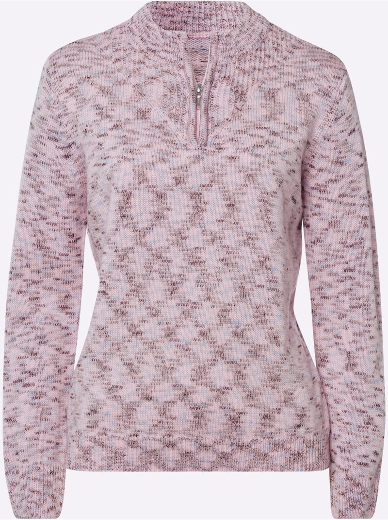 Pull décontracté à col montant avec finition côtelée et glissière - Taille standard - Moda Vilona Rose clair - Kiabi