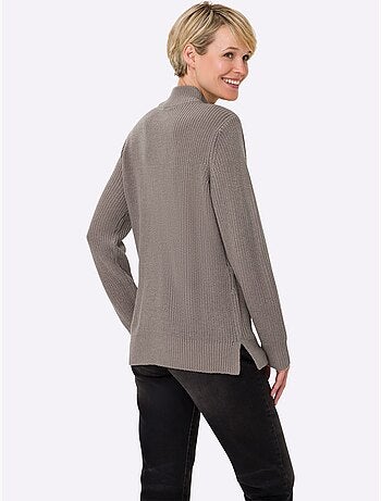 Pull décontracté à col montant avec glissière et manches longues - Taille standard - Moda Vilona