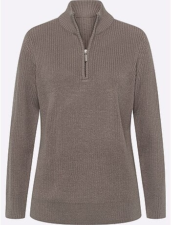 Pull décontracté à col montant avec glissière et manches longues - Taille standard - Moda Vilona