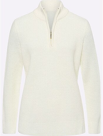 Pull décontracté à col montant avec glissière et manches longues - Taille standard - Moda Vilona