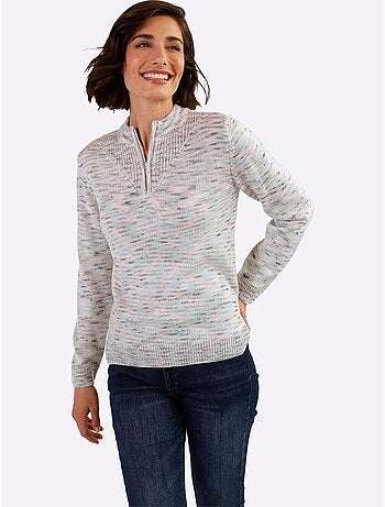 Pull décontracté avec col montant à glissière et finitions côtelées - Taille standard - Moda Vilona