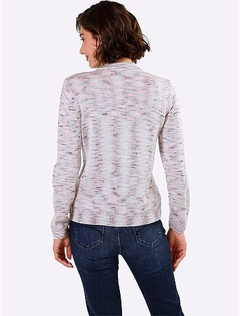 Pull décontracté avec col montant à glissière et finitions côtelées - Taille standard - Moda Vilona