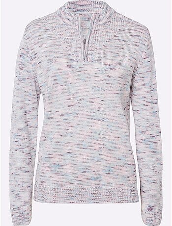 Pull décontracté avec col montant à glissière et finitions côtelées - Taille standard - Moda Vilona
