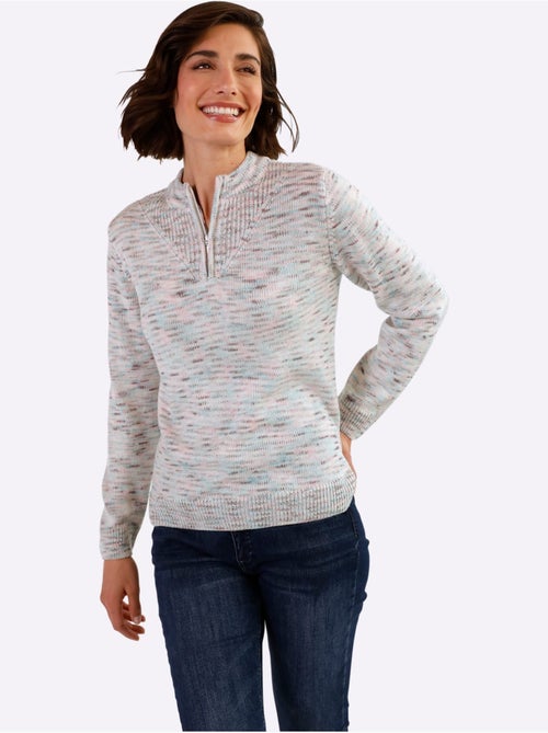 Pull décontracté avec col montant à glissière et finitions côtelées - Taille standard - Moda Vilona - Kiabi Pull décontracté avec col montant à glissière et finitions côtelées - Taille standard - Moda Vilona - Kiabi