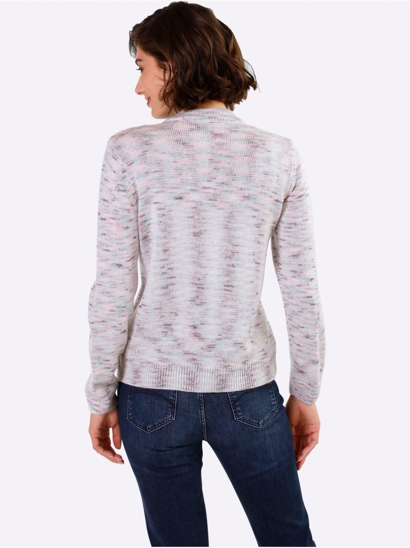 Pull décontracté avec col montant à glissière et finitions côtelées - Taille standard - Moda Vilona Beige chiné - Kiabi