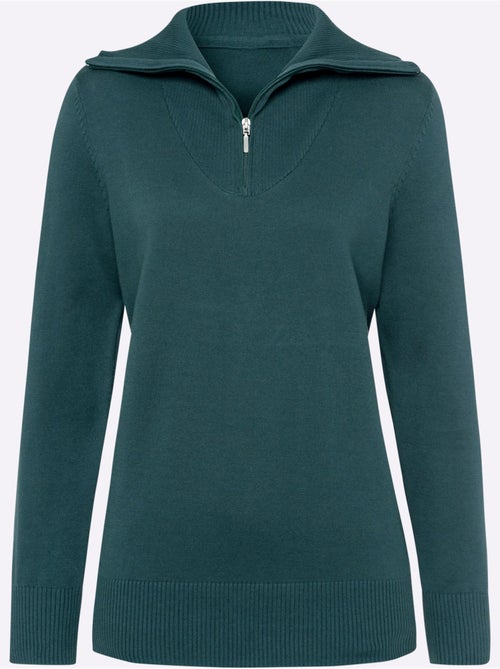 Pull décontracté col camionneur avec glissière et bords-côtes - taille standard - moda vilona - Kiabi