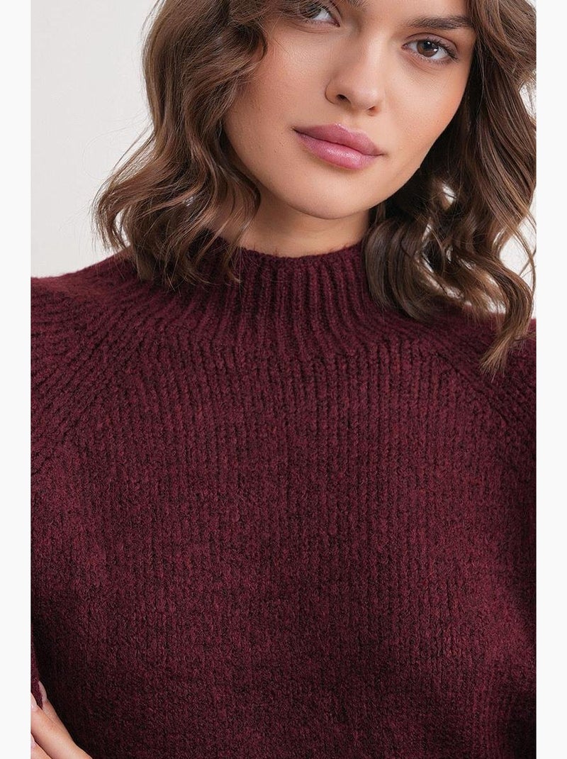 Pull demi-col roulé en maille épaisse mixray Rouge bordeaux - Kiabi