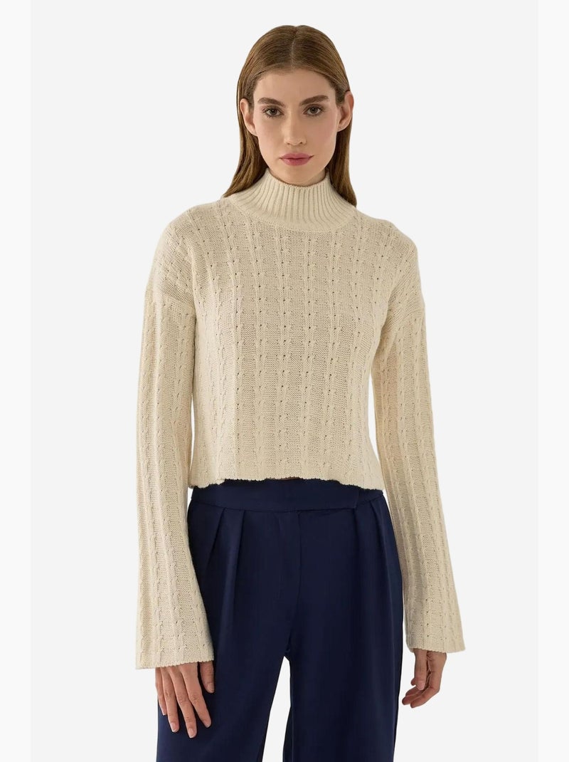 Pull demi-col roulé en tricot texturé hiccup Beige naturel - Kiabi