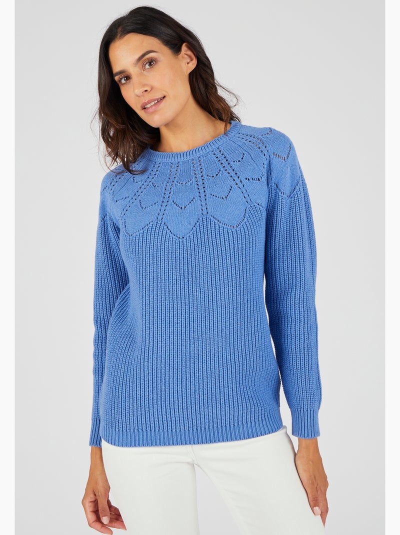 Pull détails ajourés - Damart Bleu ciel - Kiabi