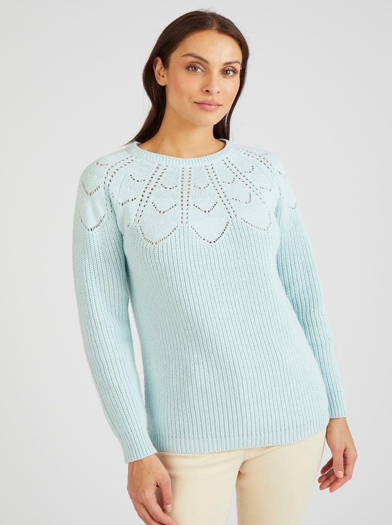 Pull détails ajourés - Damart Bleu clair - Kiabi