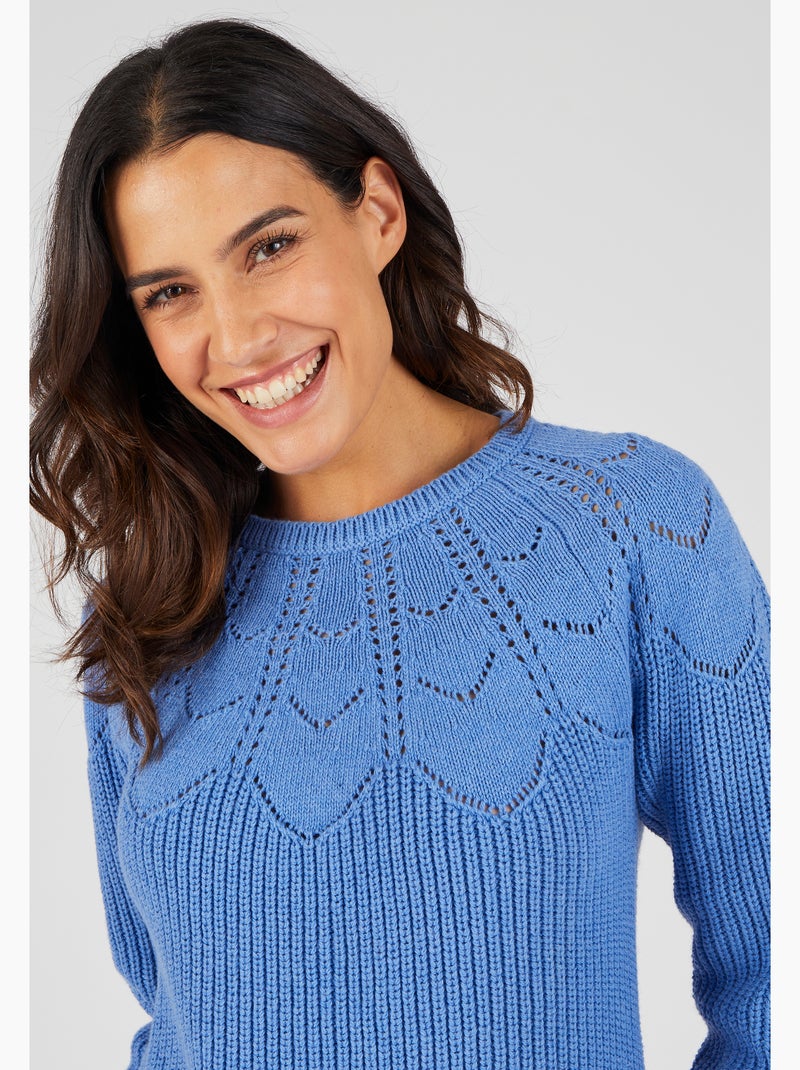 Pull détails ajourés - damart Bleu - Kiabi