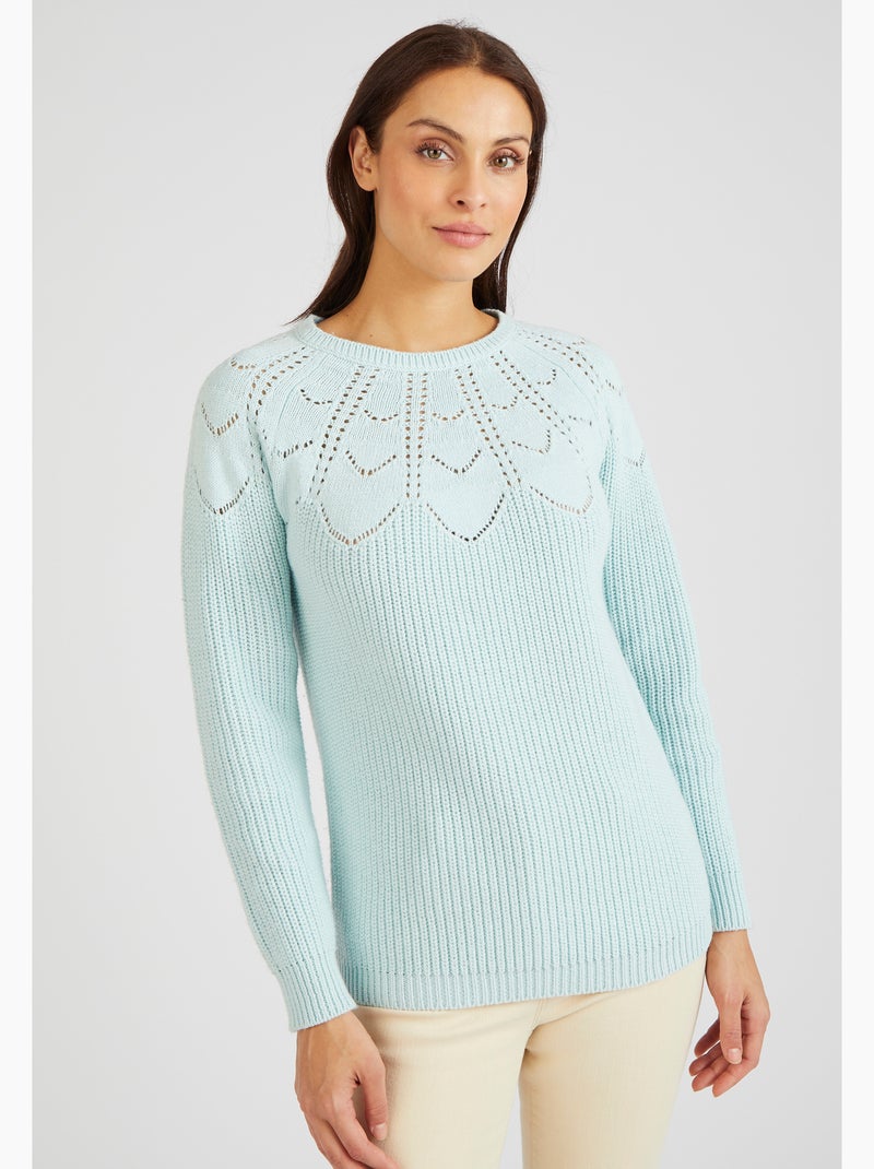 Pull détails ajourés - damart Bleu - Kiabi