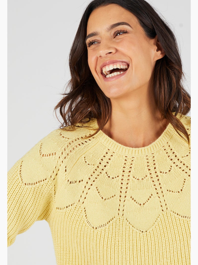 Pull détails ajourés - Damart Jaune pâle - Kiabi