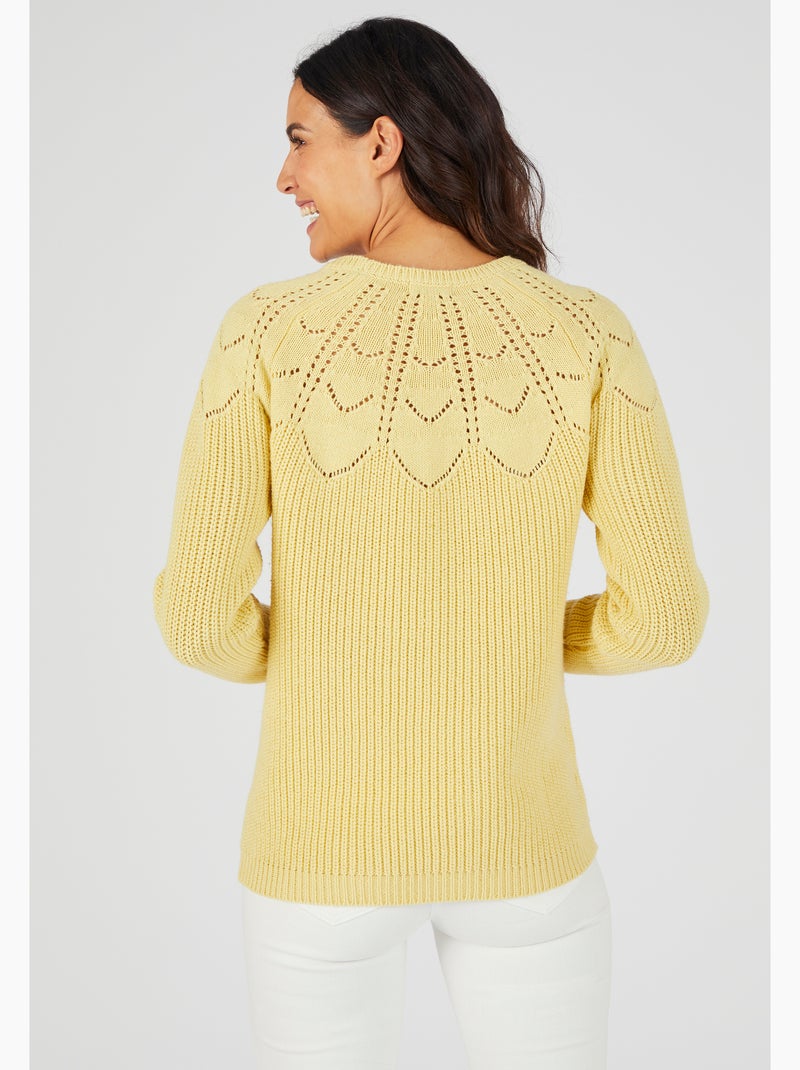 Pull détails ajourés - Damart Jaune pâle - Kiabi