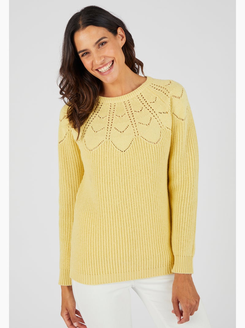 Pull détails ajourés - Damart Jaune pâle - Kiabi