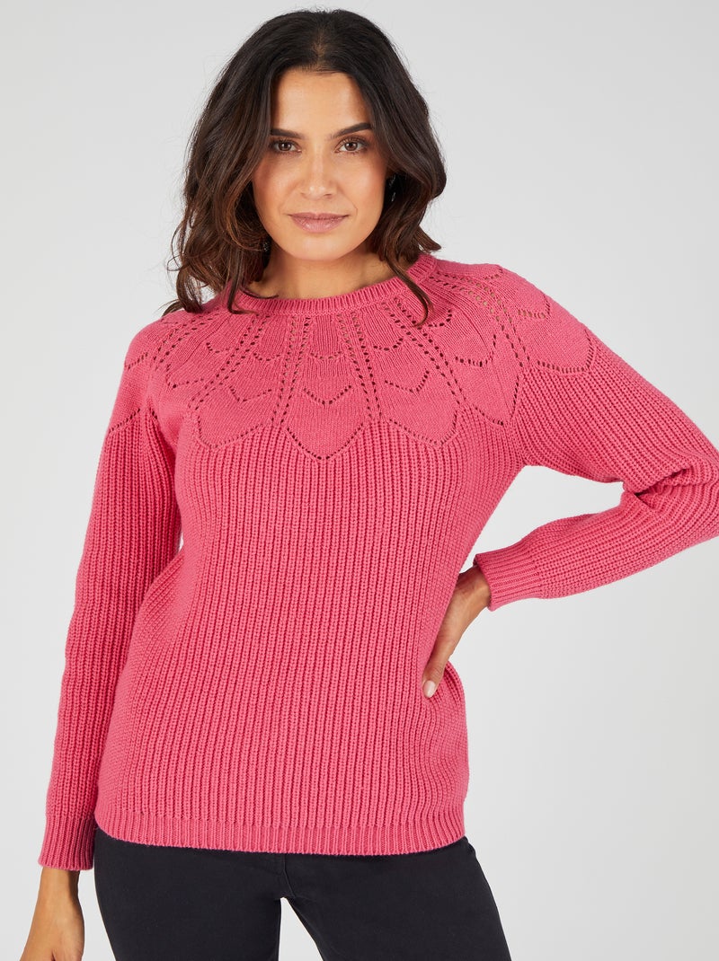 Pull détails ajourés - Damart Rose framboise - Kiabi