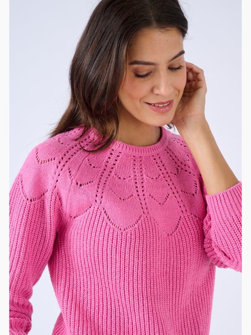 Pull détails ajourés - damart Rose fushia - Kiabi
