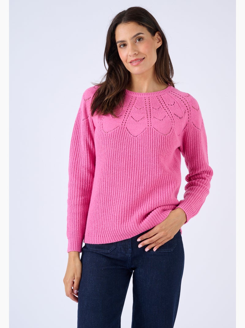 Pull détails ajourés - damart Rose fushia - Kiabi